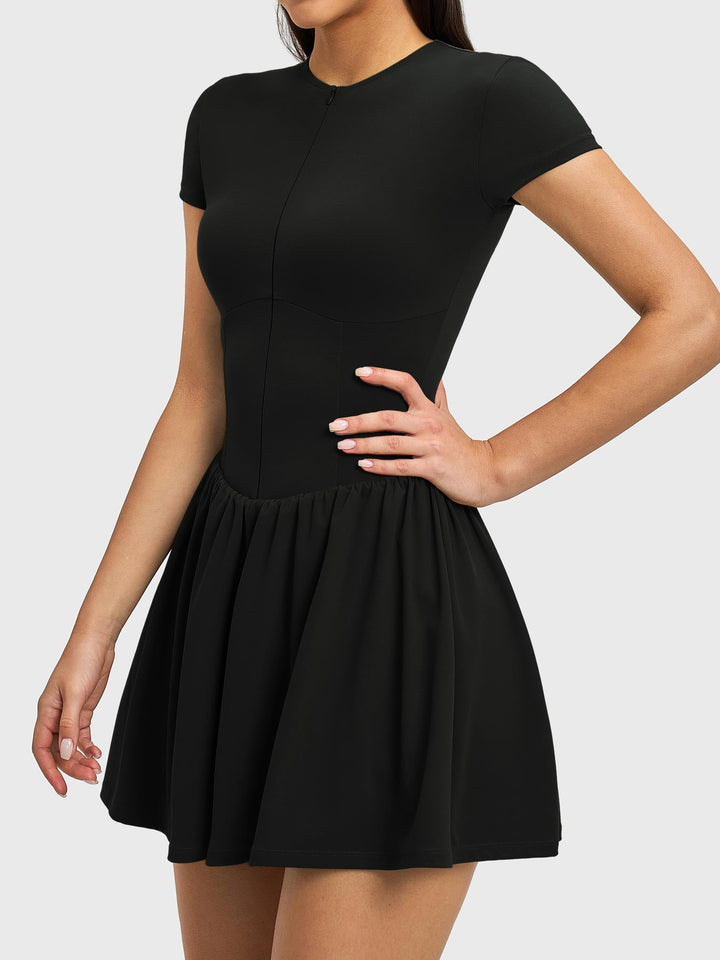 Vorti Elva Zip Front Tennis Dress Black
