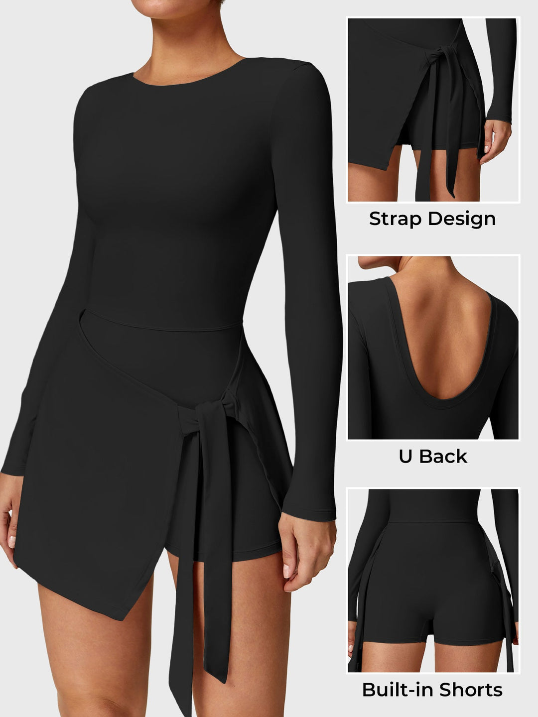 Vestido de Ténis de Manga Comprida Vorti Preto