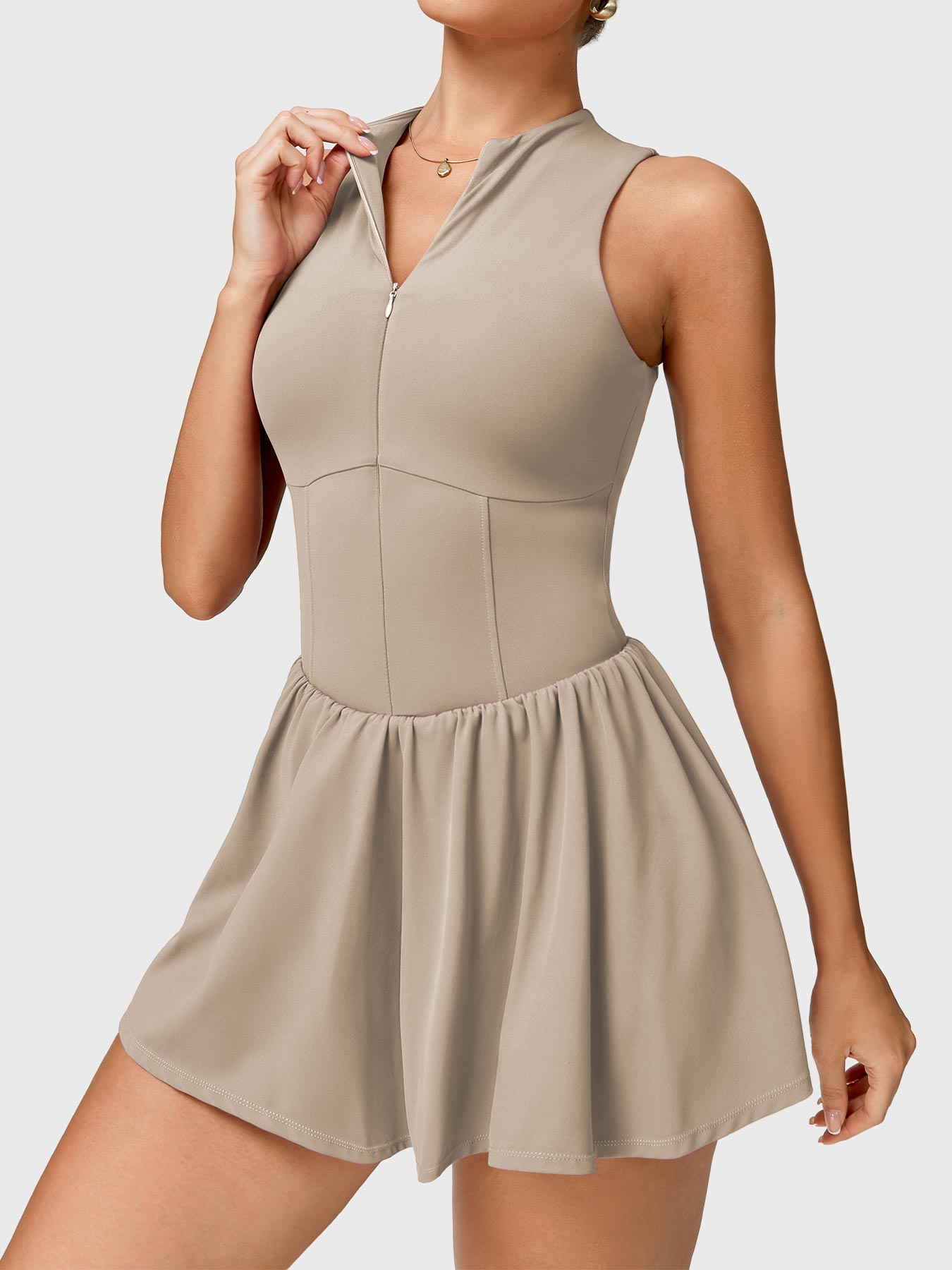 Vorti Zipper Tennis Dress Light Khaki