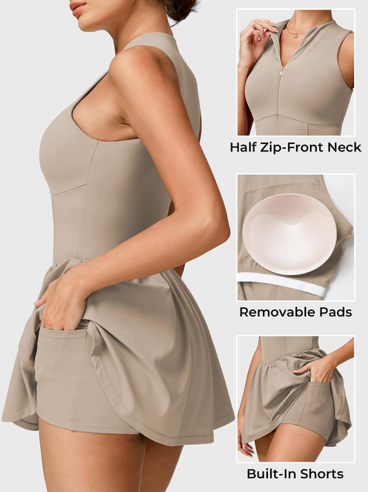 Vorti Zipper Tennis Dress Light Khaki