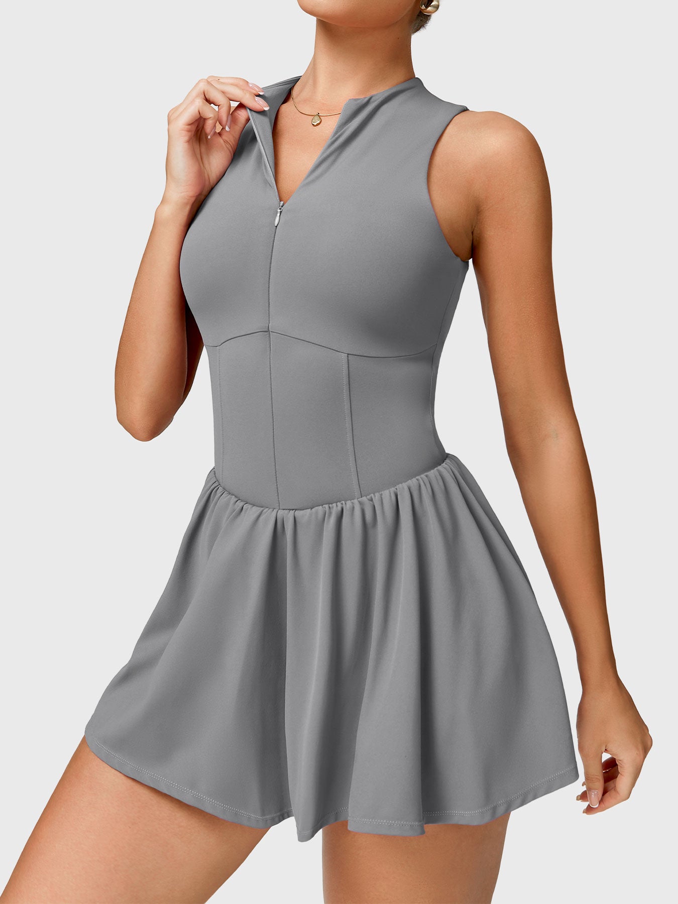 Vorti Zipper Tennis Dress Grey