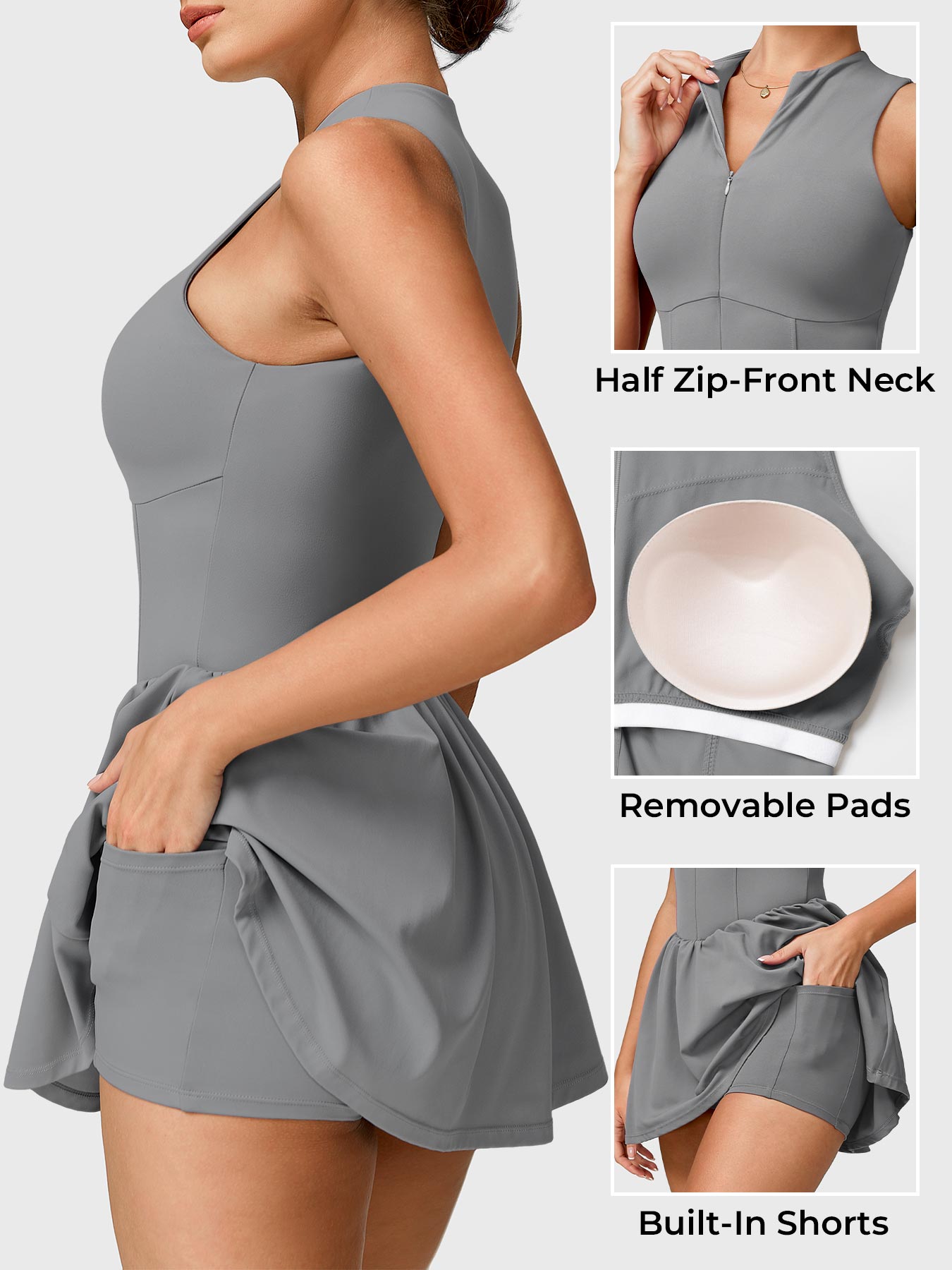 Vorti Zipper Tennis Dress Grey