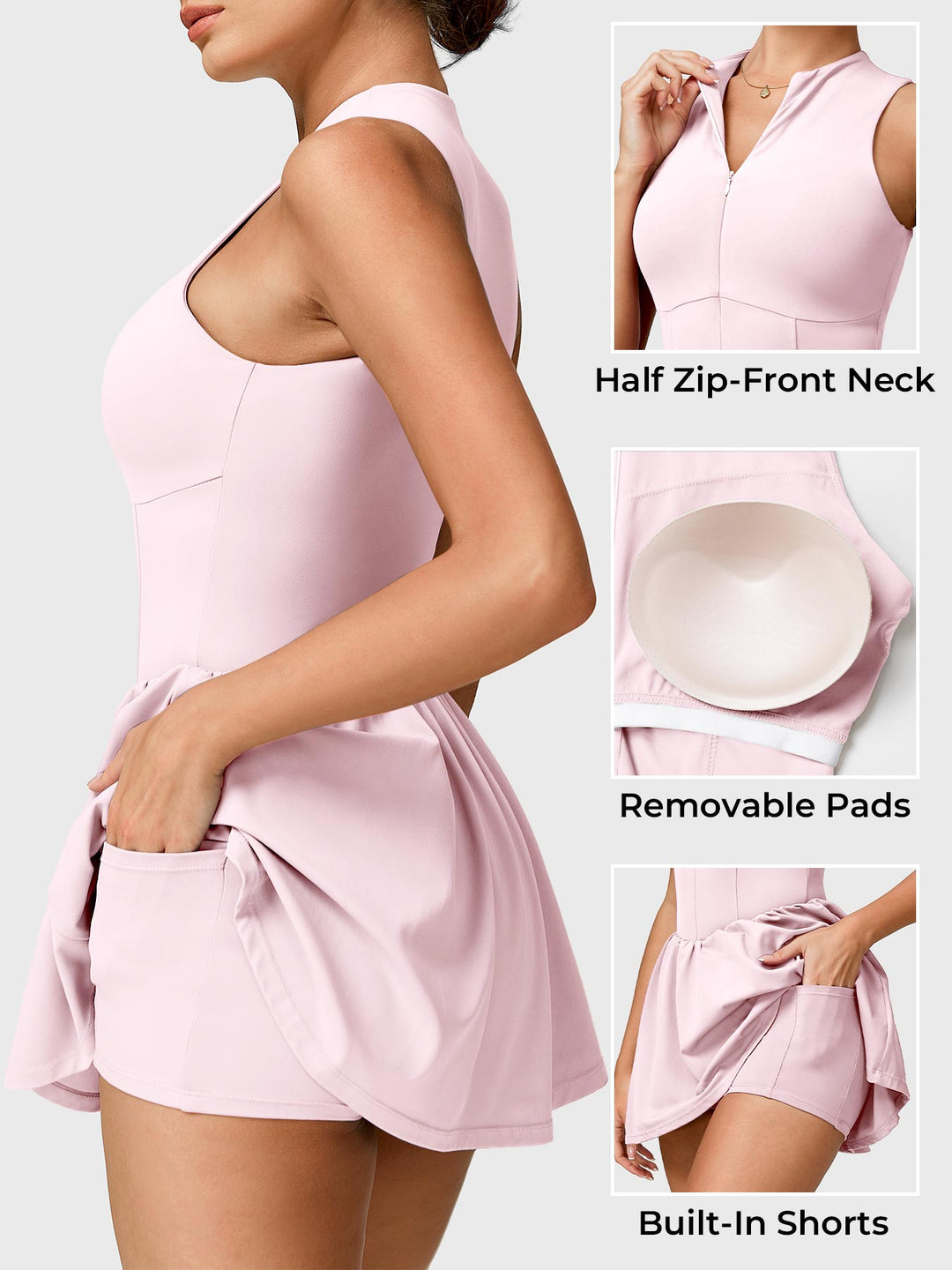 Vorti Zipper Tennis Dress Pink