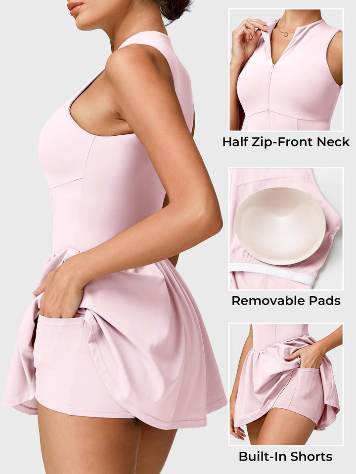 Vorti Zipper Tennis Dress Pink