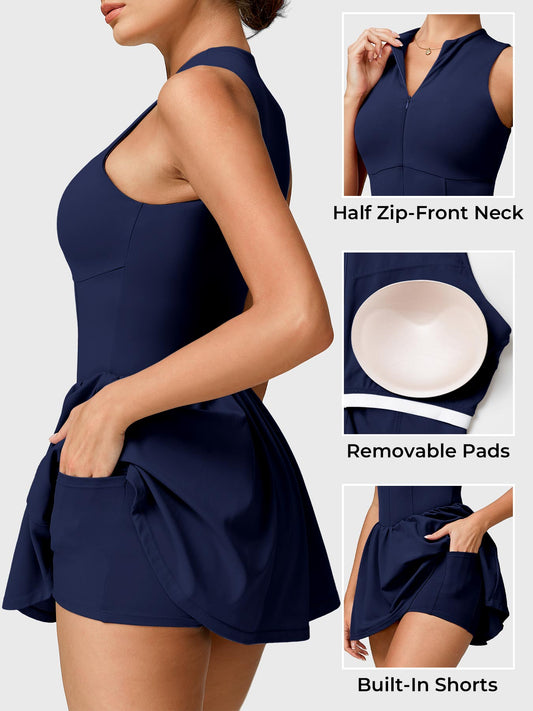 Vorti Zipper Tennis Dress Deep Blue