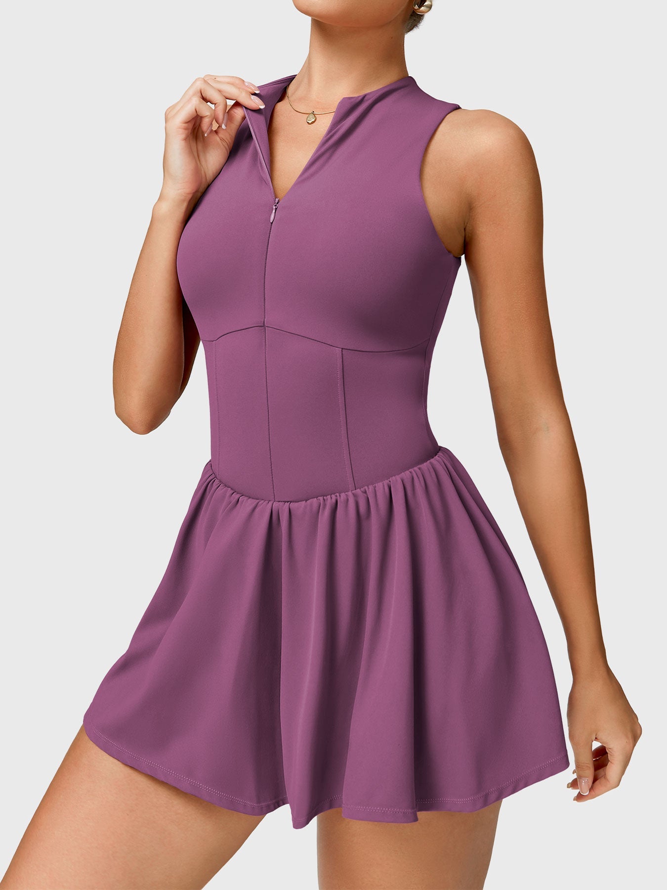 Vorti Zipper Tennis Dress Prune Purple