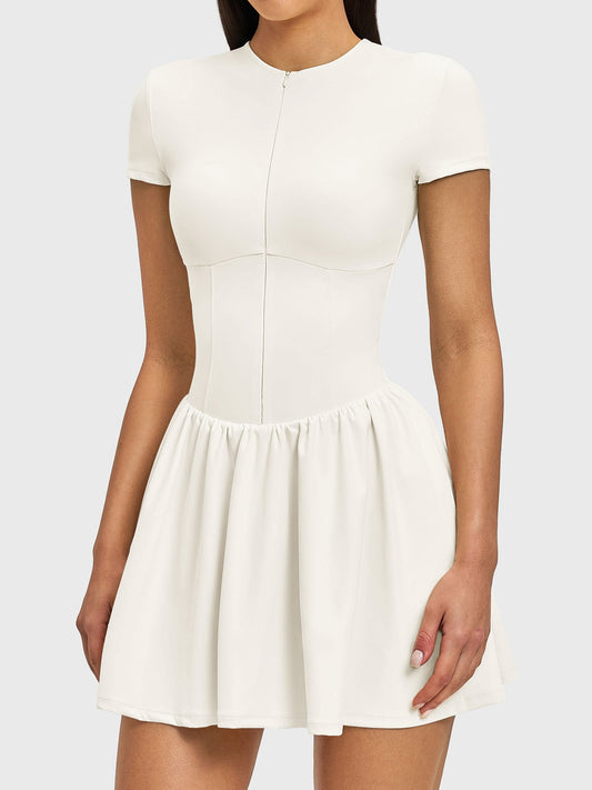 Vorti Zip Front Tennis Dress White