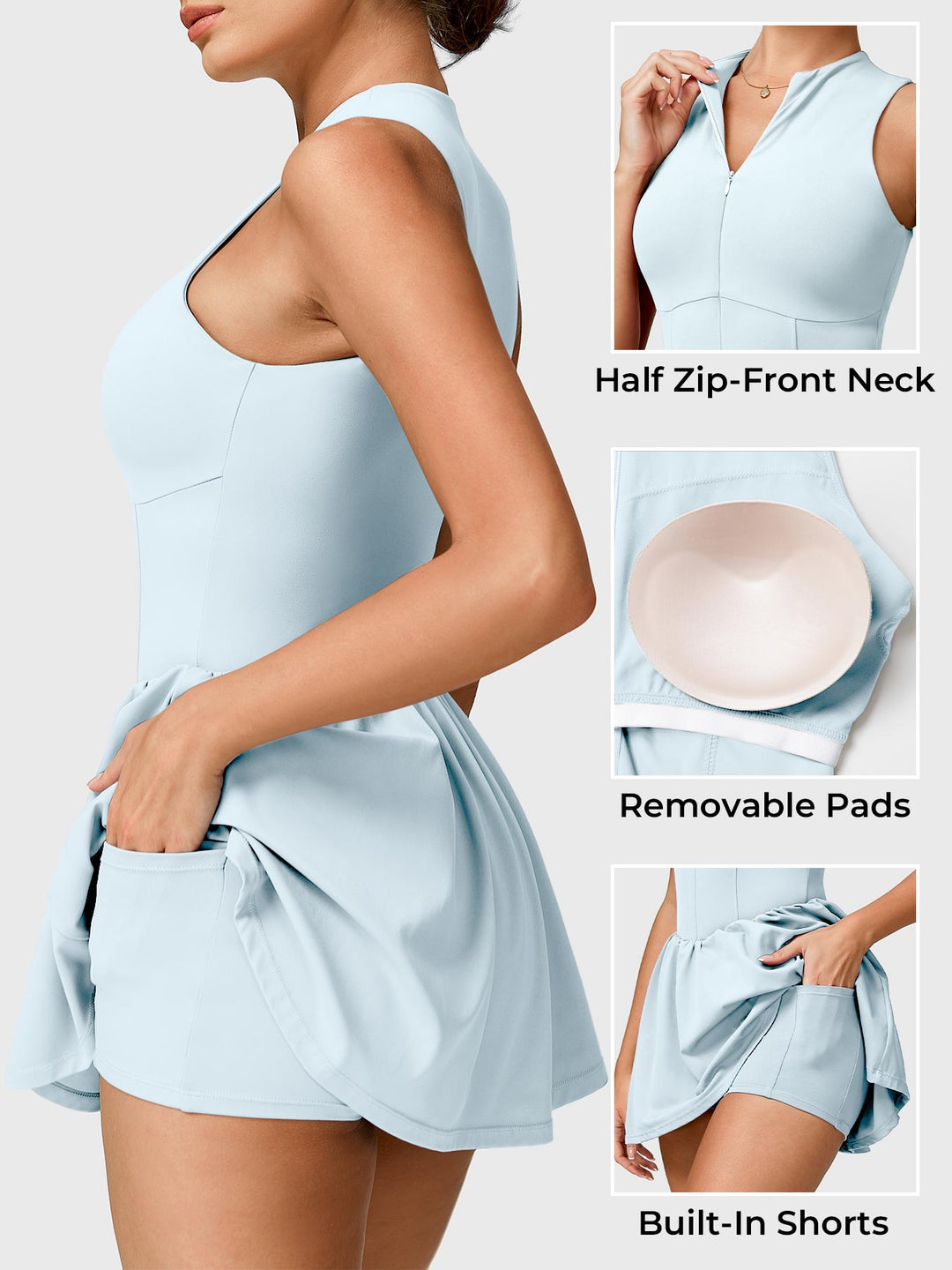 Vorti Zipper Tennis Dress Light Blue