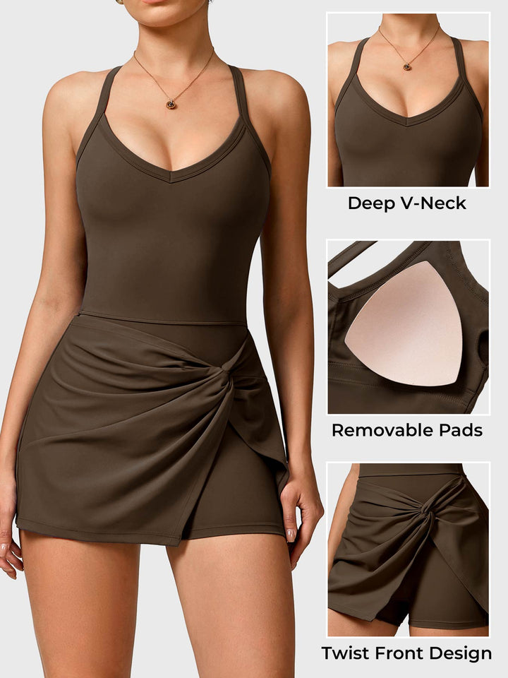 Vorti Twist Front Tennis Dress Coffee