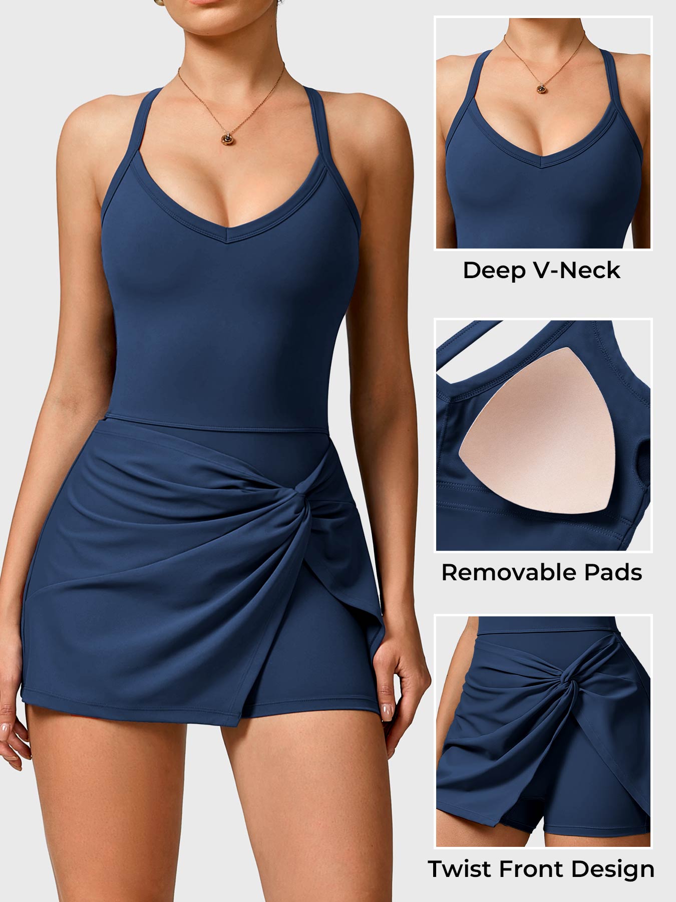 Vorti Twist Front Tennis Dress Deep Blue