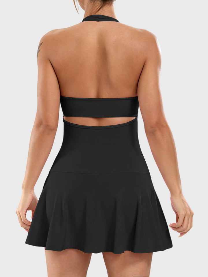 Vorti Open Back Halter Tennis Dress Black