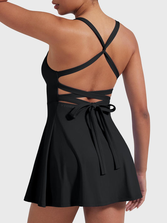Belloy Open Back Tennis Dress Black