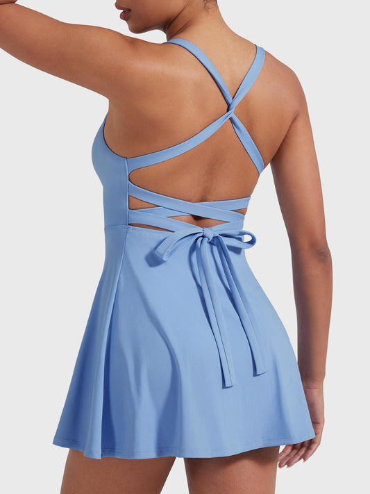 Belloy Open Back Tennis Dress Blue Grey