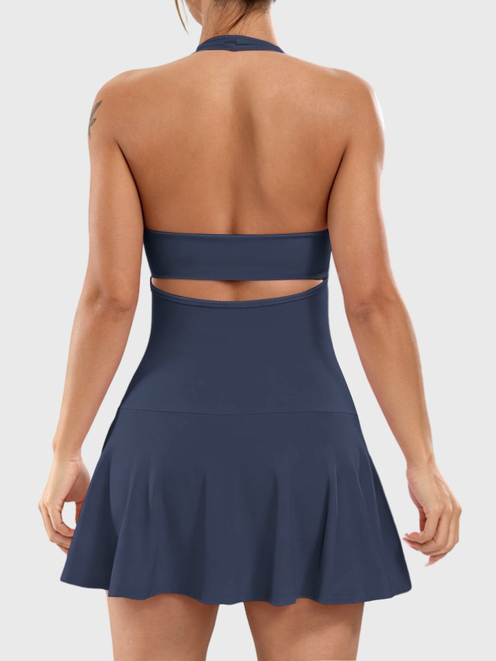Vorti Open Back Halter Tennis Dress Navy