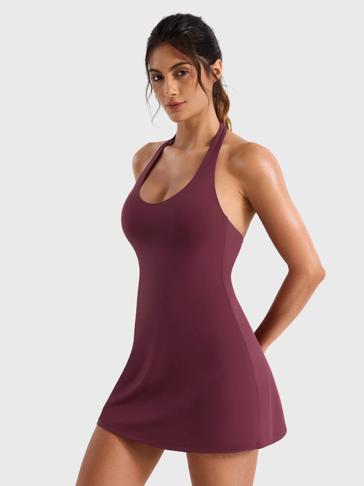 Vorti Halter Tennis Dress Wine