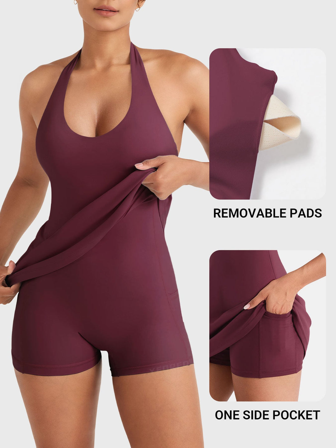 Vorti Halter Tennis Dress Wine