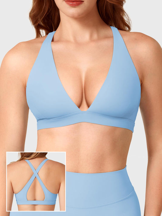 Wafiya Deep V Neck Sports Bra Airy Blue