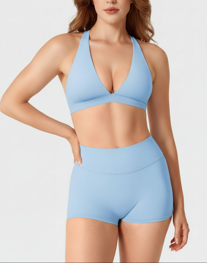 Vorti Deep V Neck Sports Bra Airy Blue