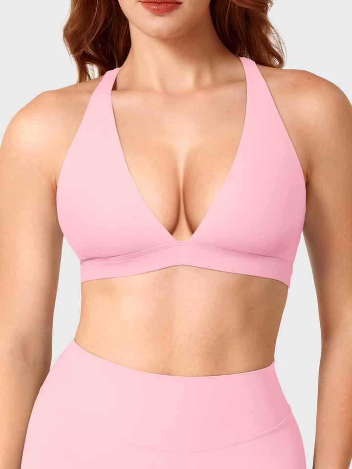 Vorti Deep V Neck Sports Bra Baby Pink