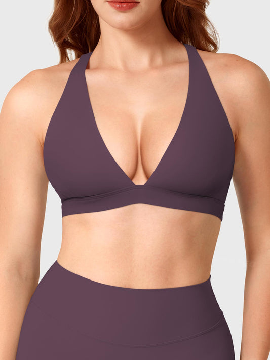 Wafiya Deep V Neck Sports Bra Black Berry