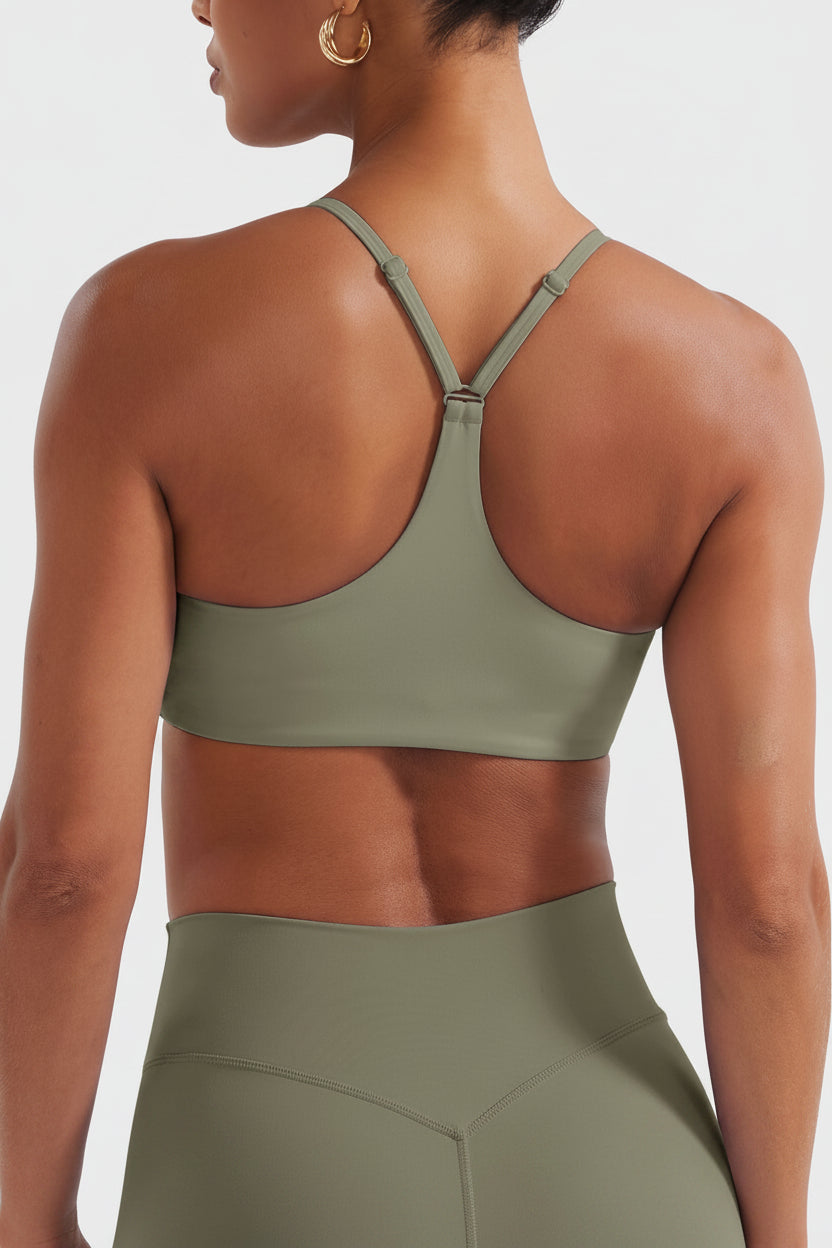 Paisely Y‑Back Sports Bra Army Green
