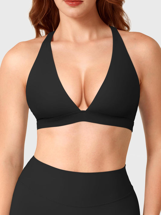 Wafiya Deep V Neck Sports Bra Black