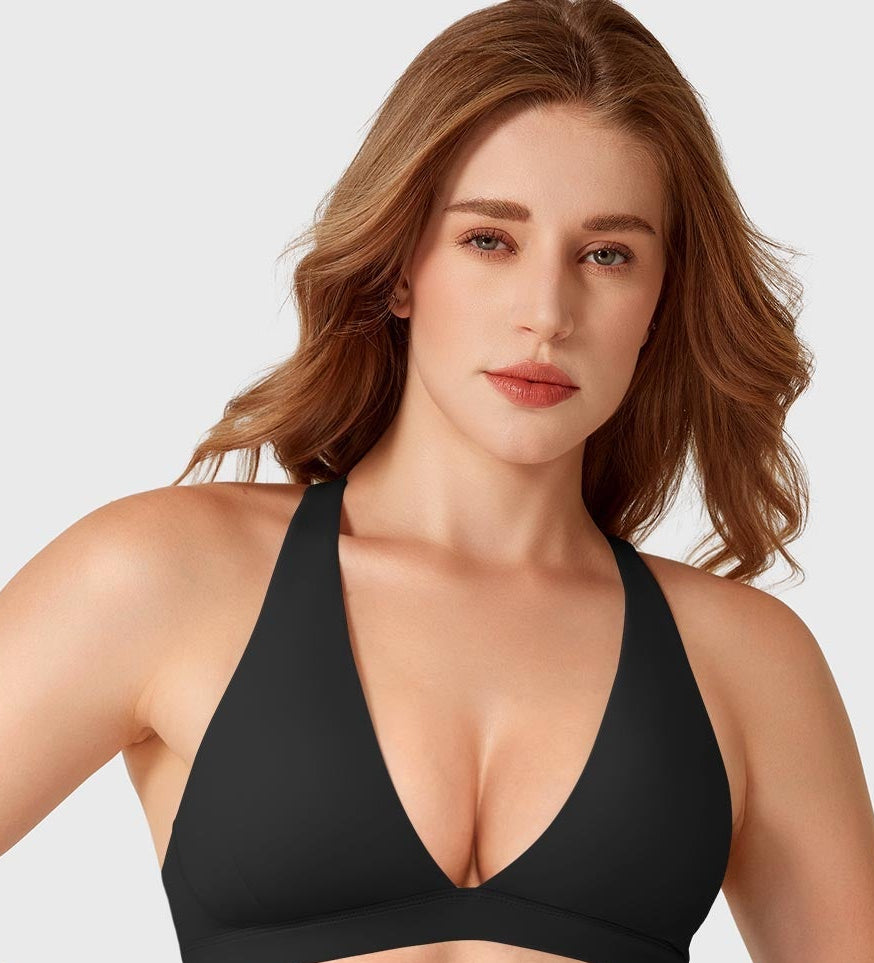 Vorti Deep V Neck Sports Bra Black