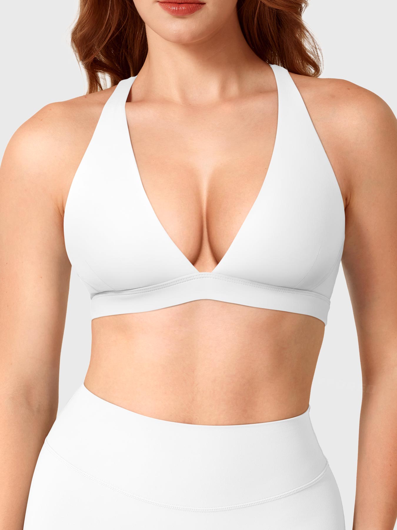 Vorti Deep V Neck Sports Bra White