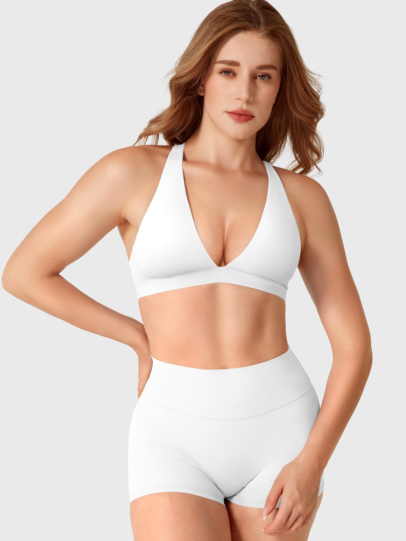 Vorti Deep V Neck Sports Bra White