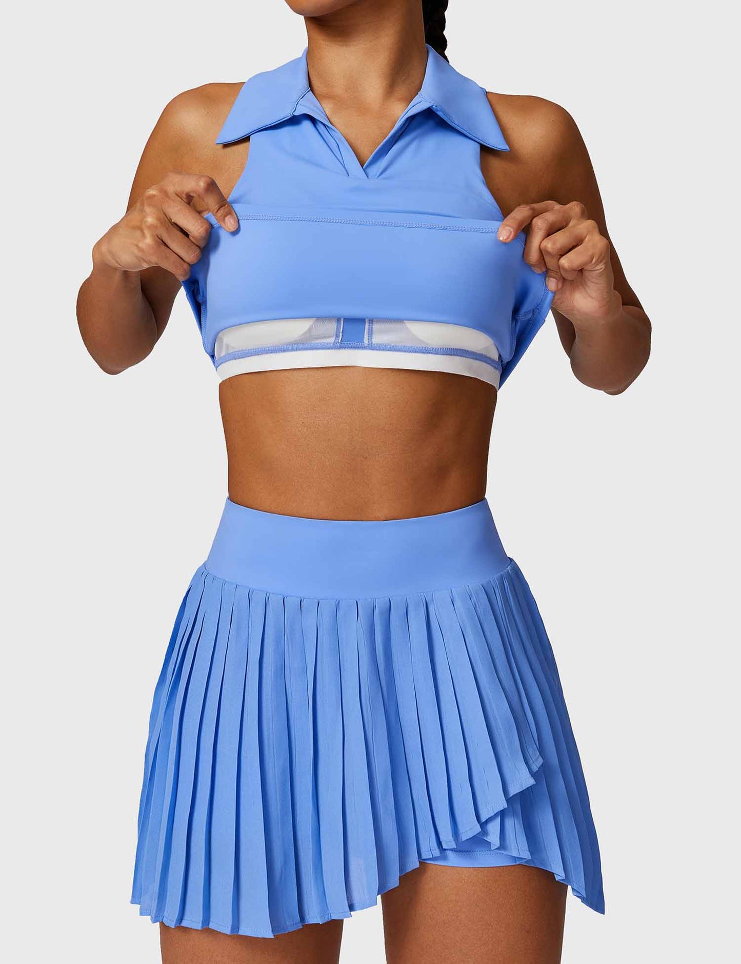 Vorti Crop Top Tennis Skirt Set Blue