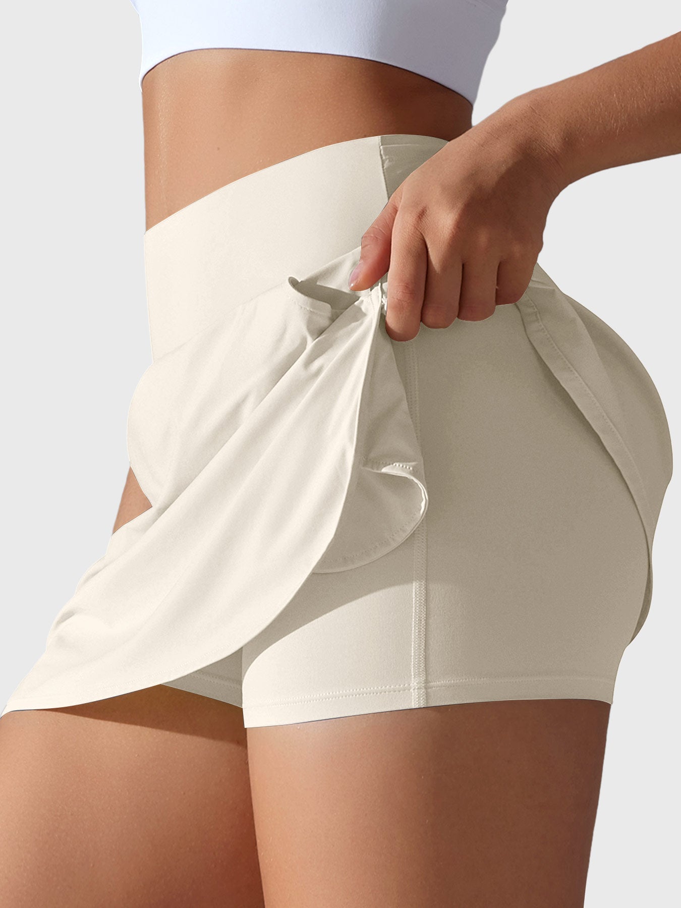 Quincey High Waisted Tennis Skorts Cream Ivory