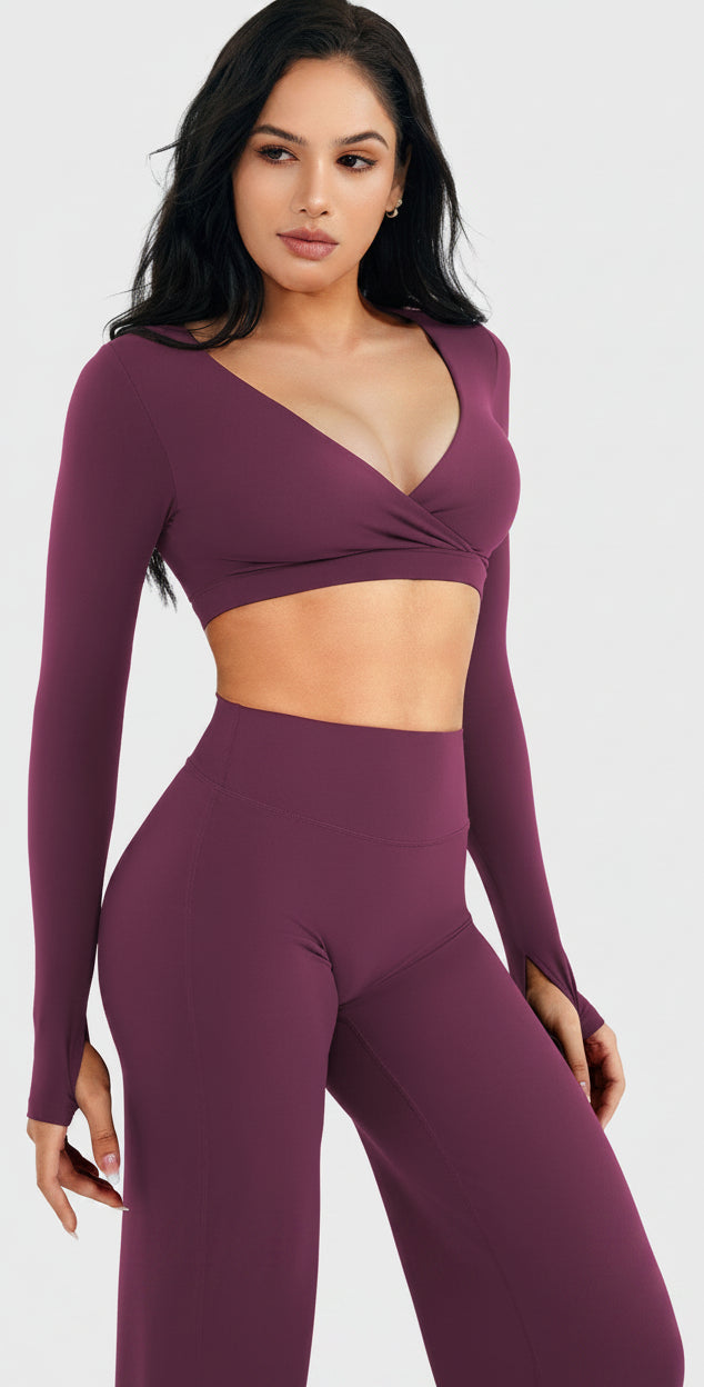 Vorti Aberney V Neck Long Sleeve Crop Top