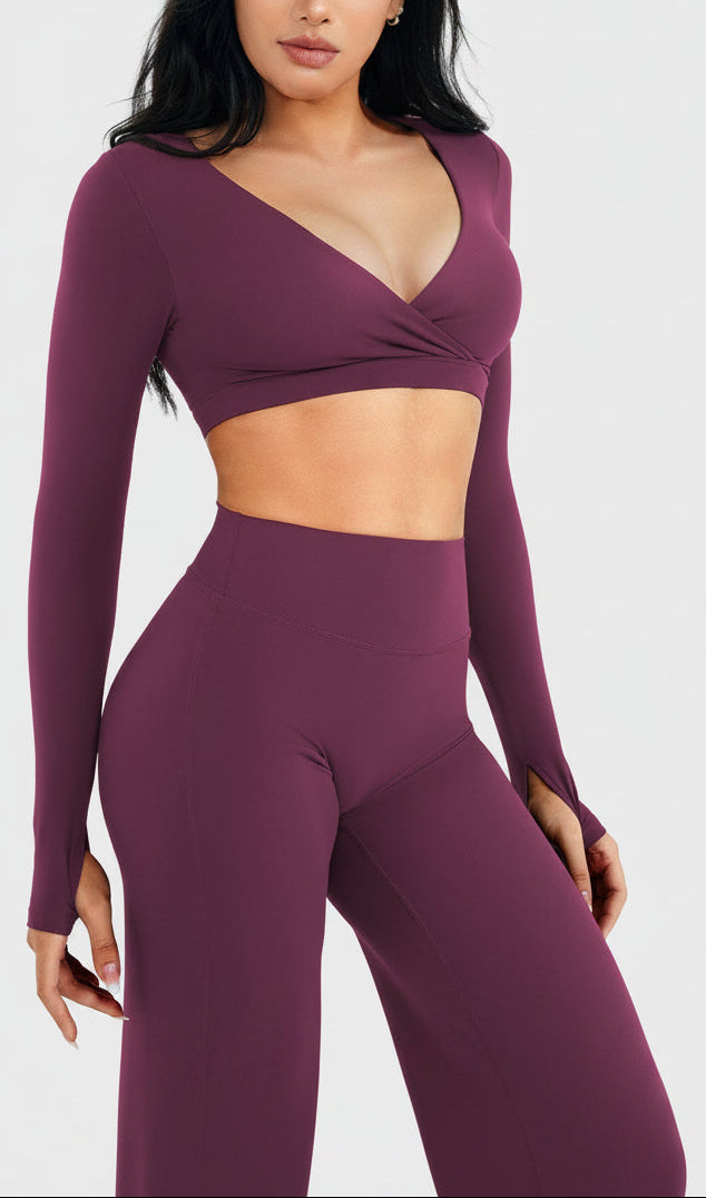 Vorti Aberney V Neck Long Sleeve Crop Top