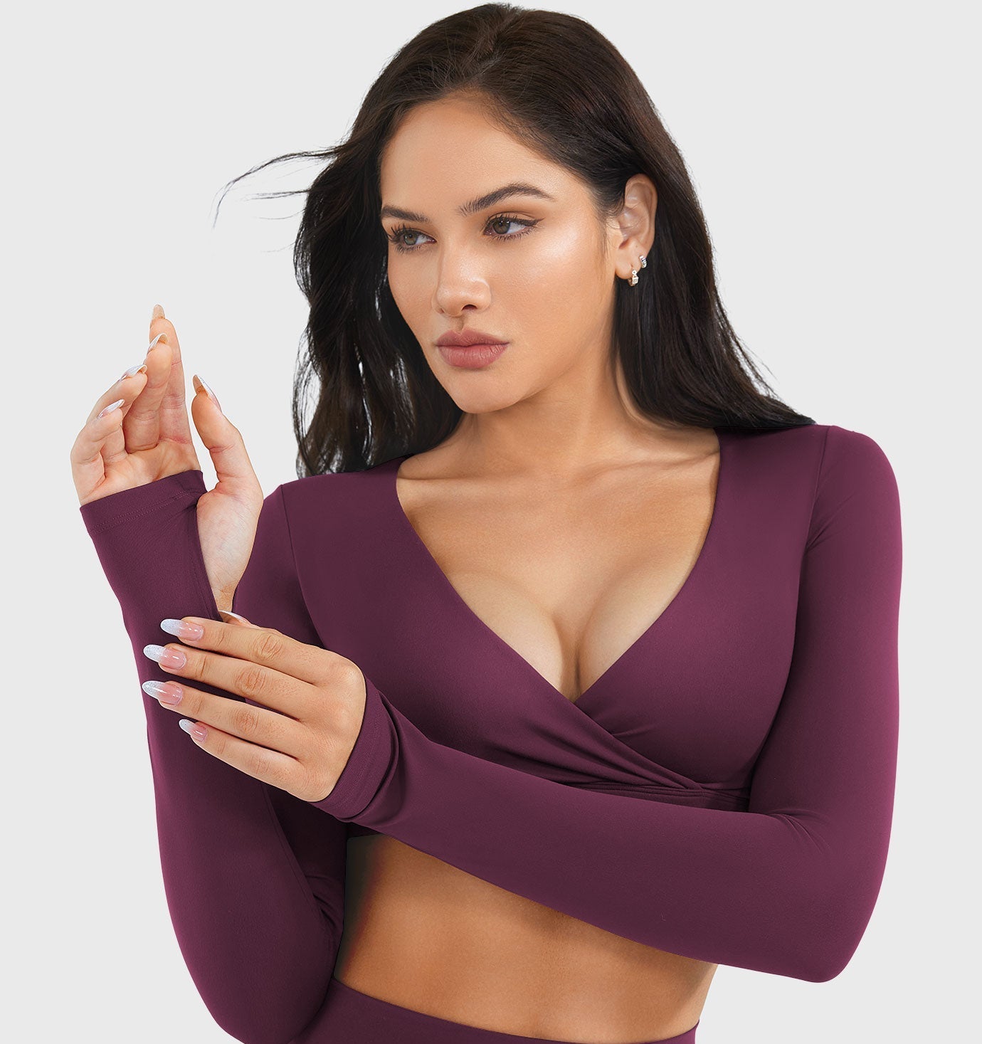 Vorti Aberney V Neck Long Sleeve Crop Top