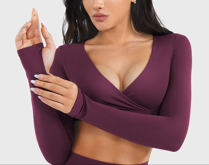 Vorti Aberney V Neck Long Sleeve Crop Top
