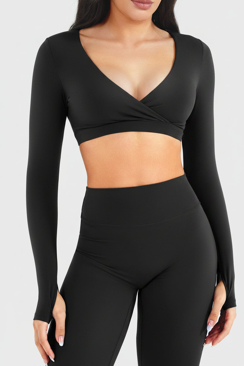 Vorti Aberney V Neck Long Sleeve Crop Top