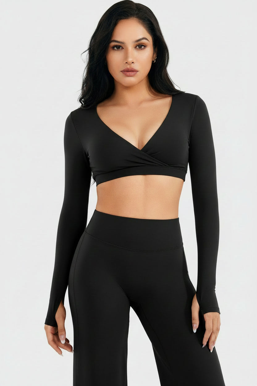 Vorti Aberney V Neck Long Sleeve Crop Top