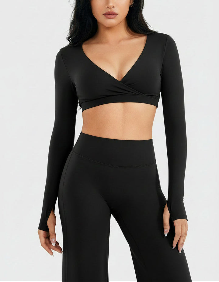 Vorti Aberney V Neck Long Sleeve Crop Top
