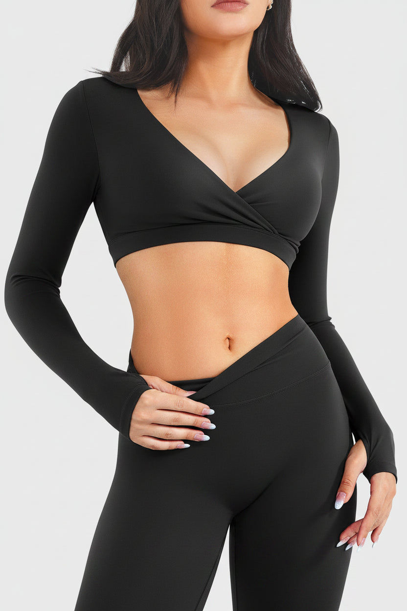 Vorti Aberney V Neck Long Sleeve Crop Top