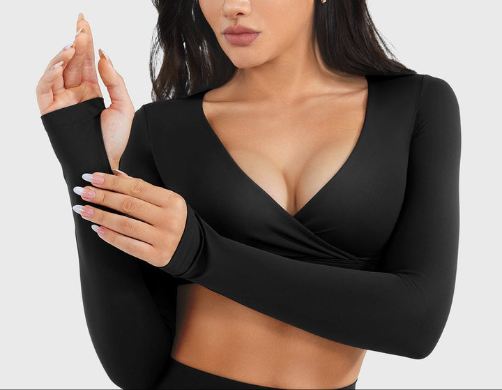 Vorti Aberney V Neck Long Sleeve Crop Top