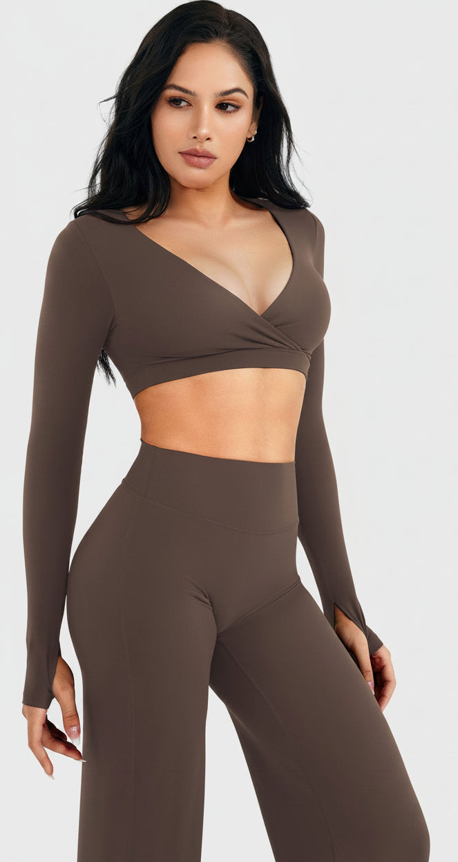 Vorti Aberney V Neck Long Sleeve Crop Top