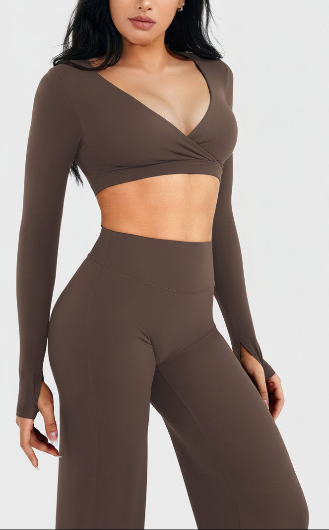 Vorti Aberney V Neck Long Sleeve Crop Top