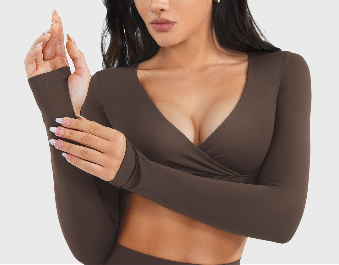 Vorti Aberney V Neck Long Sleeve Crop Top