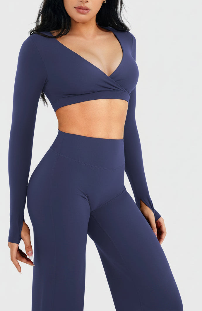 Vorti Aberney V Neck Long Sleeve Crop Top
