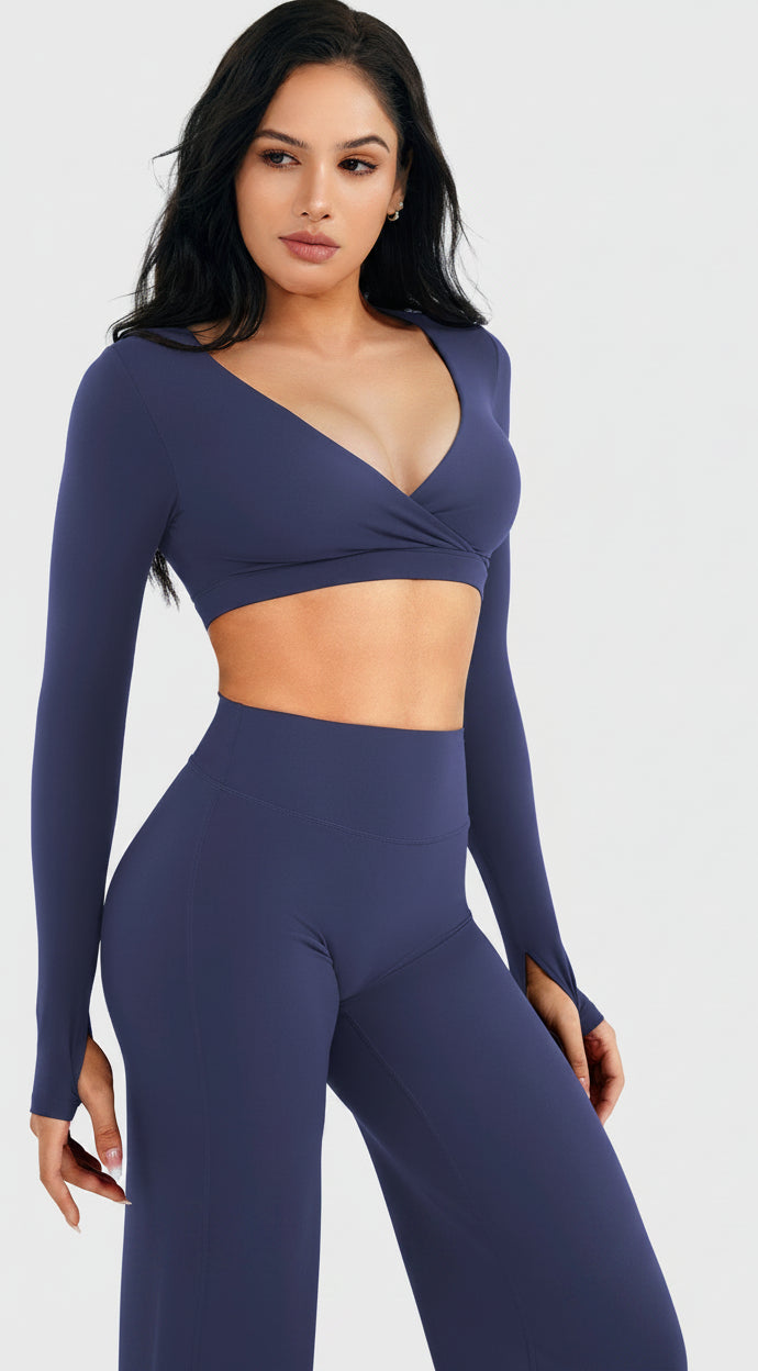 Vorti Aberney V Neck Long Sleeve Crop Top