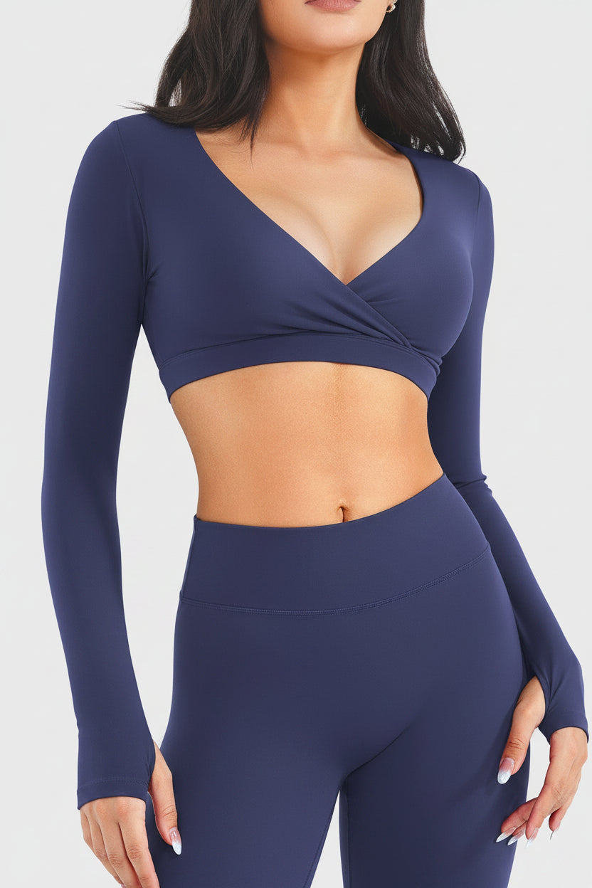 Vorti Aberney V Neck Long Sleeve Crop Top