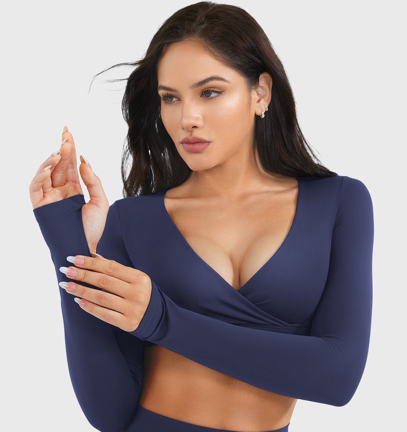 Vorti Aberney V Neck Long Sleeve Crop Top