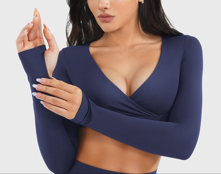 Vorti Aberney V Neck Long Sleeve Crop Top