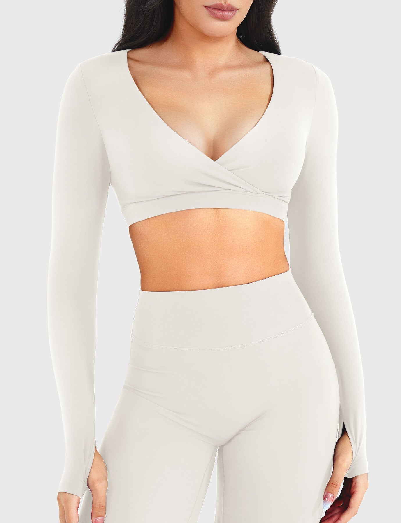 Vorti Aberney V Neck Long Sleeve Crop Top