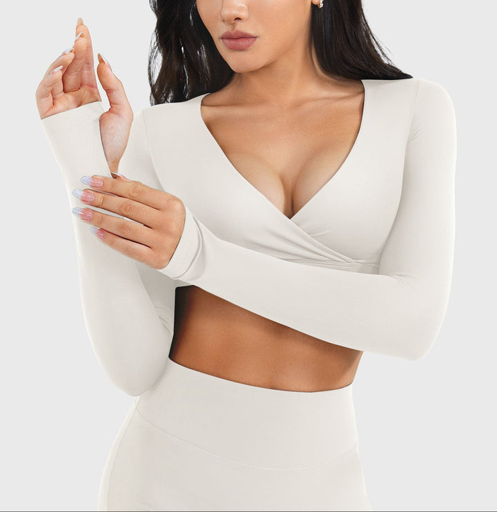 Vorti Aberney V Neck Long Sleeve Crop Top